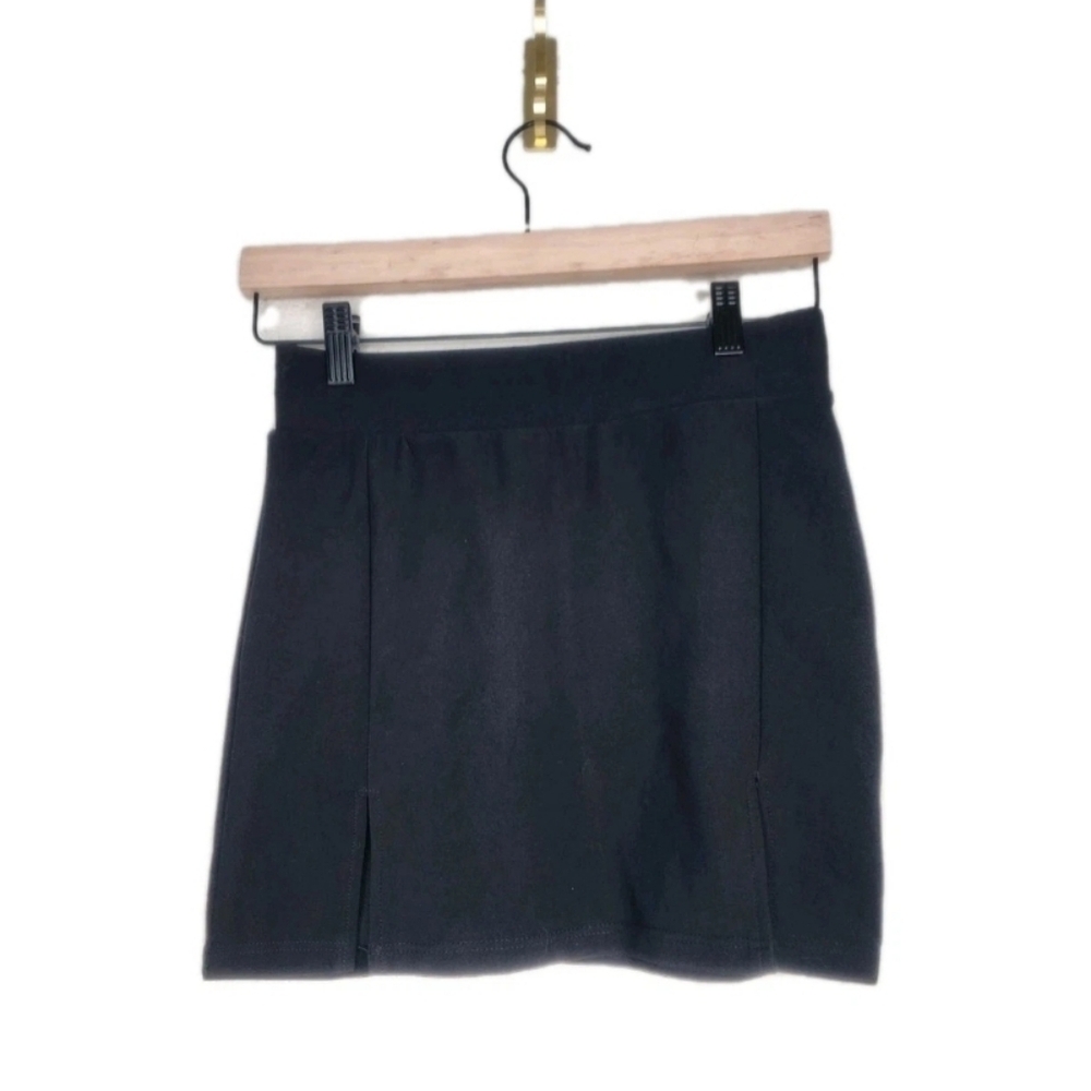 New Mix Front Slit Scuba Mini Skirt in Black Size M